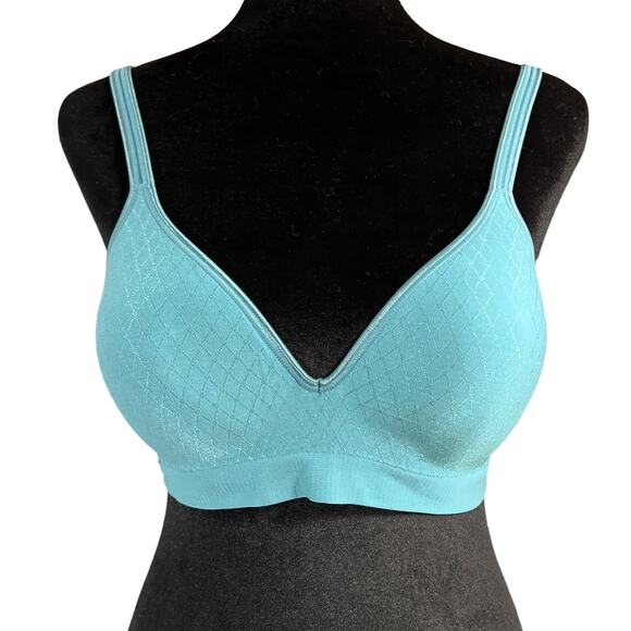 Hanes Wire Free  Padded Tee Shirt Bra Adjustable Straps Medium Turquoise Green - Picture 3 of 11